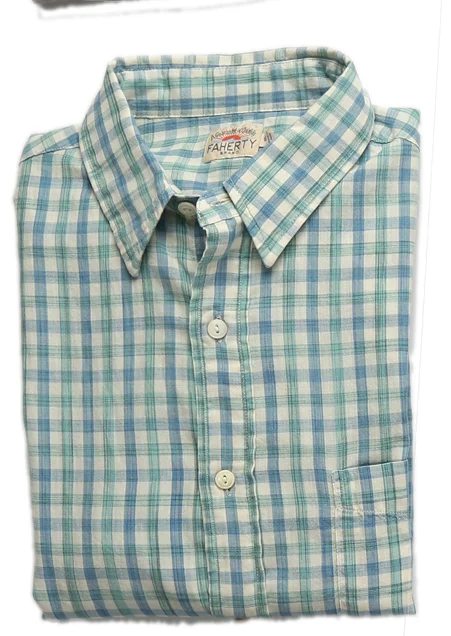 FAHERTY SHORT-SLEEVE ULTRA FINE NEWPORT CHECK SHIRT - BLUE & GREEN